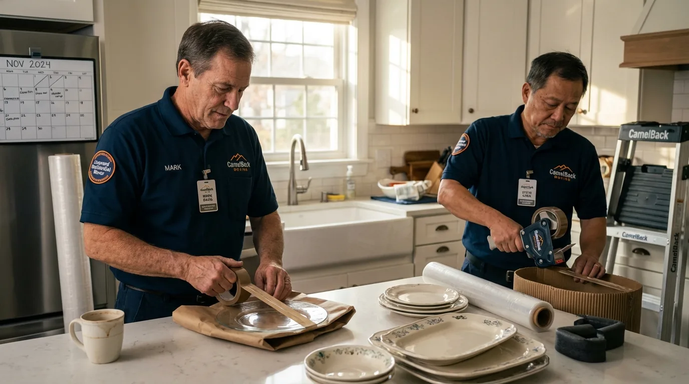 Professional crew packing kitchen dishware in Avis, PA
